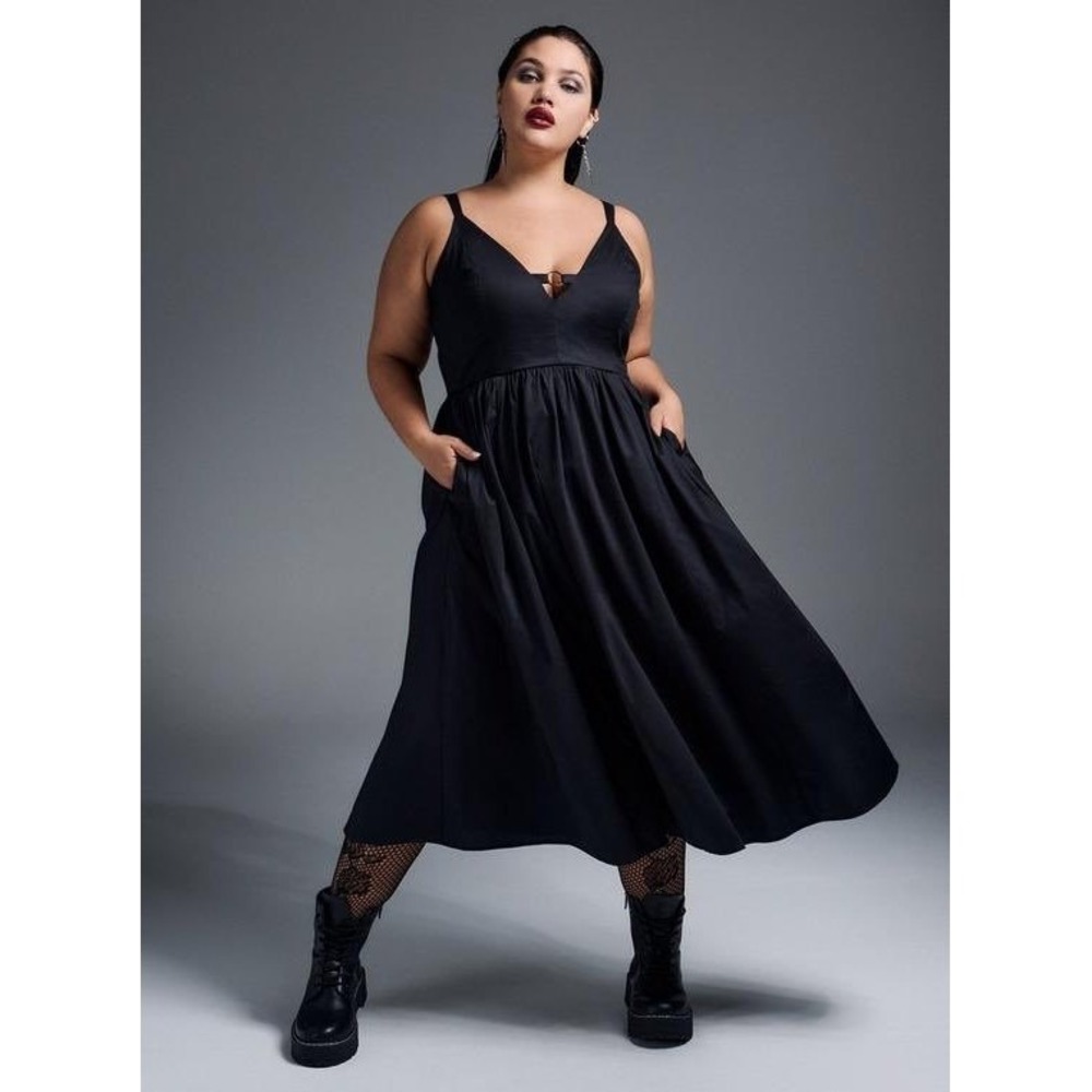 Torrid Nightfall Metal Detail Midi Dress Black 4X Whimsigoth Grunge Dark Romance
